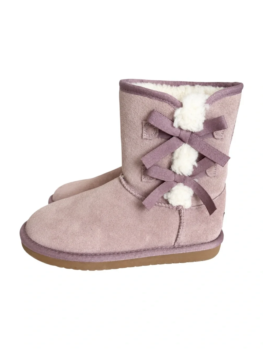 Koolaburra by UGG Lavendar Victoria Short Cinder Suede Bow Boots Girls Size 3